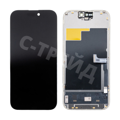 Дисплей для iPhone 15 Pro (A3102) в сборе с тачскрином Черный - (Soft OLED, Full HD, 120 Гц) (с верификацией = с привязкой без ошибки)