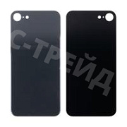 Задняя крышка для iPhone SE 2020 (A2296) Черный (стекло, монолит, широкий вырез под камеру, логотип) - Премиум