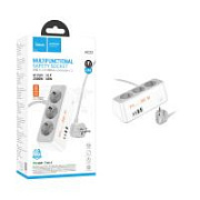Сетевой фильтр с портами Hoco AC23 (2500W, QС3.0, PD, 3 розетки + 2 порта USB, 2 порта Type-C) Белый
