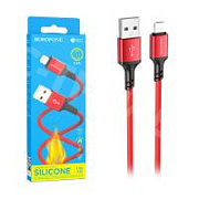 Кабель USB - Lightning Borofone BX83 (2.4A, силикон, термостойкий) Красный