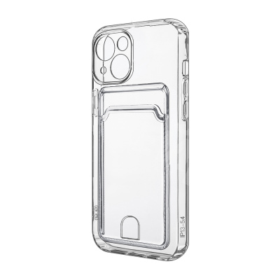 Чехол-накладка для iPhone 13 mini (с защитой камеры, карманом для карт, прозрачный)