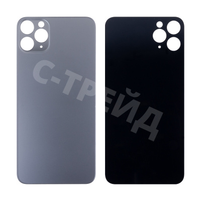 Задняя крышка для iPhone 11 Pro Max (A2218) Серый (стекло, монолит, широкий вырез под камеру, логотип) - Премиум