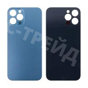 Задняя крышка для iPhone 12 Pro Max (A2411) Синий (стекло, монолит, широкий вырез под камеру, логотип) - Премиум