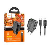 Сетевое зарядное устройство USB/Type-C Hoco CS23A (30W, QC3.0, PD, 2 порта, кабель Type-C-Type-C) Черный