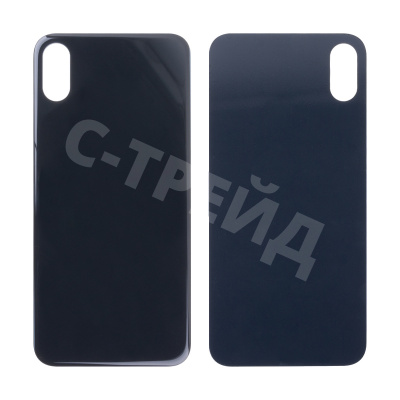 Задняя крышка для iPhone X (A1865/A1901) Серый (стекло, монолит, широкий вырез под камеру, логотип) - Премиум