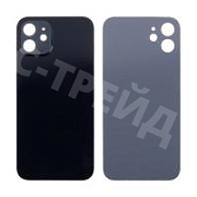 Задняя крышка для iPhone 12 (A2403) Черный (стекло, узкий вырез под камеру, логотип) - Премиум