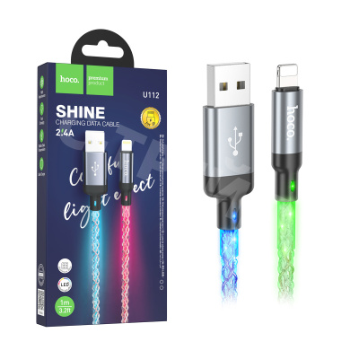 Кабель USB - Lightning Hoco U112 (2.4А, прозрачный светящийся) Серый