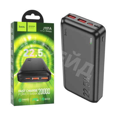 Внешний Аккумулятор (Power Bank) Hoco J101A 20000 mAh (22.5W, QC3.0, PD, 2USB, MicroUSB, Type-C, LED индикатор) Черный