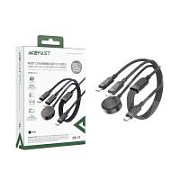 Кабель Type-C - 3 в 1 (Type-C + Type-C + Беспроводная зарядка 15W) Acefast C6-11 (3A, 100W, оплетка нейлон, 1,2 м) Черный