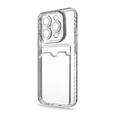 Чехол-накладка для iPhone 15 Pro Max (с защитой камеры, карманом для карт, прозрачный)