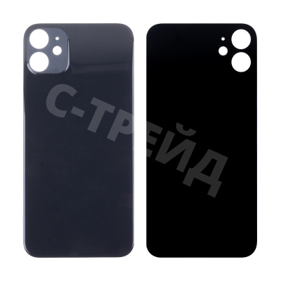 Задняя крышка для iPhone 11 (A2221) Черный (стекло, монолит, широкий вырез под камеру, логотип) - Премиум