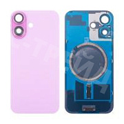 Задняя крышка для iPhone 16 (A3287) в сборе со стеклом камеры Розовый (стекло, монолит, MagSafe, логотип) - Премиум