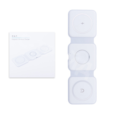 Беспроводное зарядное устройство 3 в 1 (для смартфона + гарнитуры + iWatch, MagSafe) Белый
