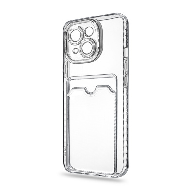 Чехол-накладка для iPhone 15 Plus (с защитой камеры, карманом для карт, прозрачный)