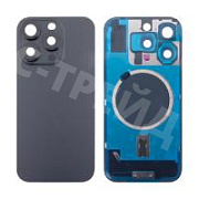 Задняя крышка для iPhone 16 Pro (A3293) в сборе со стеклом камеры Черный (стекло, монолит, MagSafe, логотип) - Премиум
