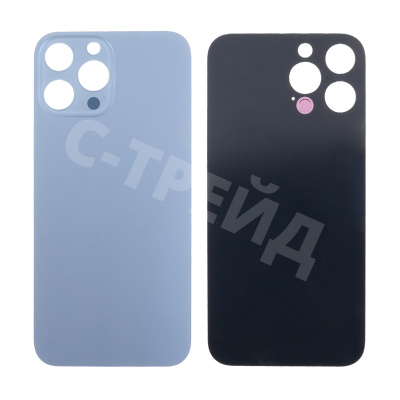 Задняя крышка для iPhone 13 Pro Max (A2645) Голубой (стекло, узкий вырез под камеру, логотип) - Премиум