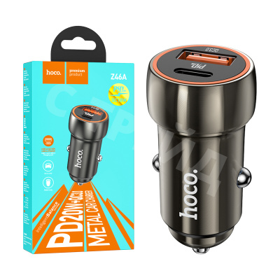 Автомобильное зарядное устройство USB/Type-C Hoco Z46A (20W, QC3.0, PD, 1Type-C, 1USB) Серый