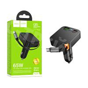 Автомобильное зарядное устройство USB/Type-C Hoco NZ18 (65W, QC3.0, PD, 1Type-C, 1USB, встроенный кабель Type-C) Черный