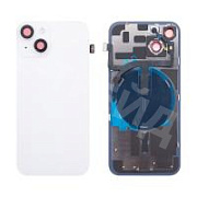 Задняя крышка для iPhone 14 (A2883) в сборе со стеклом камеры Белый (стекло, монолит, MagSafe с оригинальным шлейфом, логотип) - Премиум