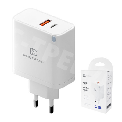 Сетевое зарядное устройство USB/Type-C BC C65 (65W, QC3.0, PD, SuperVOOC, FlashCharge, 2 порта) Белый