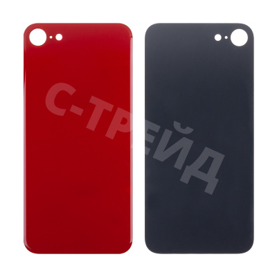 Задняя крышка для iPhone 8 Красный (стекло, монолит, широкий вырез под камеру, логотип) - Премиум