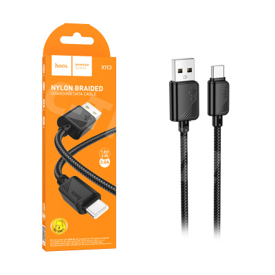 Кабель USB - Type-C Hoco X113 (3А, оплетка нейлон) Черный