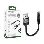 Адаптер USB - "3,5 мм" Jack Acefast J13 (оплетка нейлон) Черный