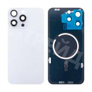Задняя крышка для iPhone 15 Pro Max (A3106) в сборе со стеклом камеры Белый (стекло, монолит, MagSafe, логотип) - Премиум