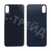 Задняя крышка для iPhone X (A1865/A1901) Серый (стекло, монолит, широкий вырез под камеру, логотип) - Премиум