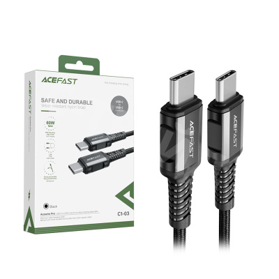 Кабель Type-C - Type-C Acefast C1-03 (3A, 60W, PD, оплетка нейлон, 1.2 м) Черный