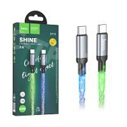 Кабель Type-C - Type-C Hoco U112 (3A, 60W, PD, прозрачный, светодиодный) Серый