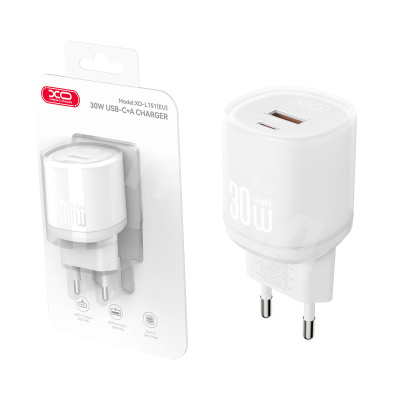 Сетевое зарядное устройство USB/Type-C XO L151 (30W, QС3.0, PD, 2 порта) Белый