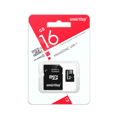 Карта памяти MicroSDHC 16GB Class 10 Smartbuy UHS-I + SD адаптер