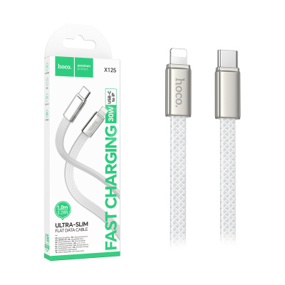 Кабель Type-C - Lightning Hoco X125 (3A, 30W, PD, оплетка нейлон) Белый