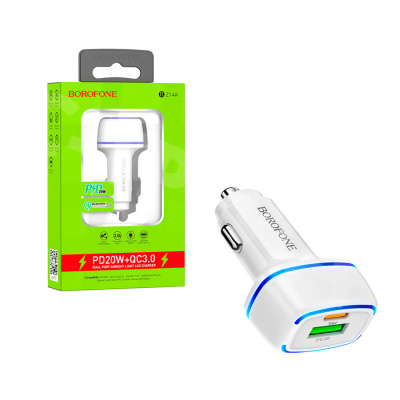 Автомобильное зарядное устройство USB/Type-C Borofone BZ14A (20W, QC3.0, PD, 1Type-C, 1USB) Белый