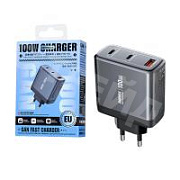 Сетевое зарядное устройство USB/Type-C Remax U2-ACC (100W, QC3.0, PD, 3 порта, GaN) Серебро