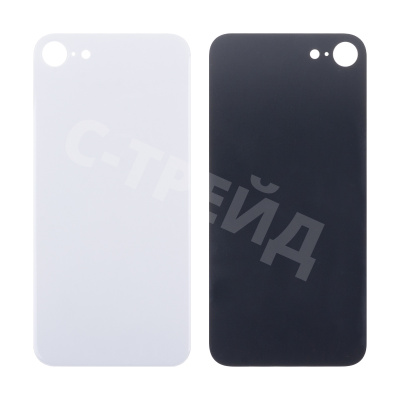 Задняя крышка для iPhone 8 Белый (стекло, монолит, широкий вырез под камеру, логотип) - Премиум