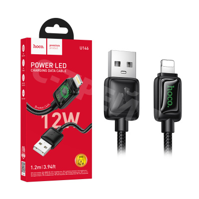 Кабель USB - Lightning Hoco U146 (12W, оплетка нейлон, 1.2 м) Черный