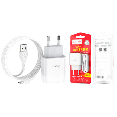 Сетевое зарядное устройство USB Hoco C72A (10.5W, кабель MicroUSB) Белый