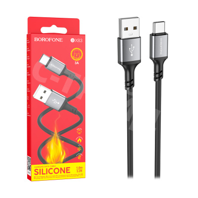 Кабель USB - Type-C Borofone BX83 (3A, силикон, термостойкий) Черный