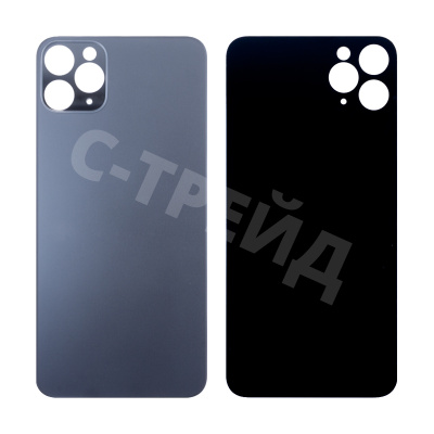Задняя крышка для iPhone 11 Pro Max (A2218) Серый (стекло, широкий вырез под камеру, логотип)