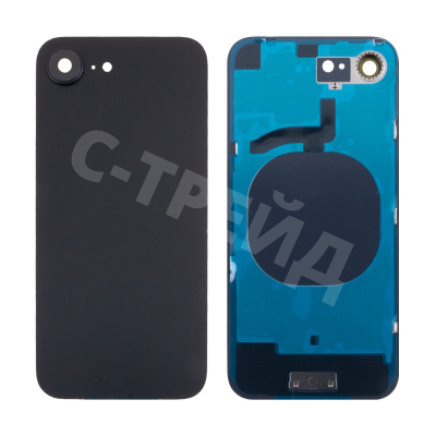 Задняя крышка для iPhone 16e (A3408/A3409/A3410/A3212) в сборе со стеклом камеры Черный (стекло, логотип) - Премиум