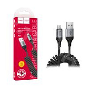 Кабель USB - MicroUSB Hoco X121 (2.4A, 1.5 м, пружина) Черный
