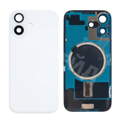 Задняя крышка для iPhone 17 (A3520) в сборе со стеклом камеры Белый (стекло, монолит, MagSafe, логотип) - Премиум
