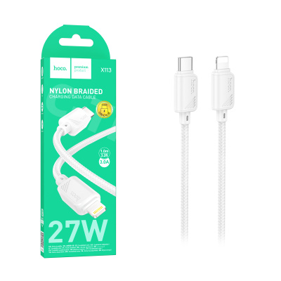 Кабель Type-C - Lightning Hoco X113 (3A, 27W, PD, оплетка нейлон) Белый