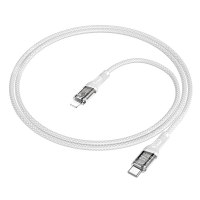 Кабель Type-C - Lightning Hoco U111 (3A, 27W, PD, оплетка нейлон, 1,2 м) Серый