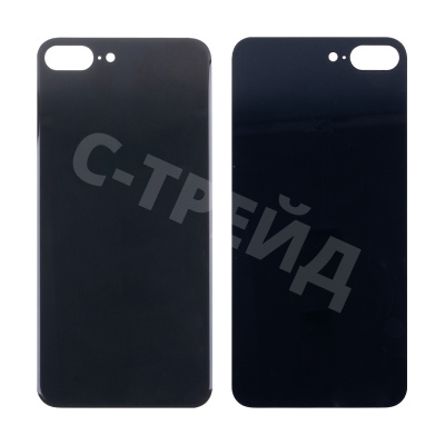 Задняя крышка для iPhone 8 Plus Черный (стекло, монолит, широкий вырез под камеру, логотип) - Премиум