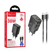 Сетевое зарядное устройство USB/Type-C Hoco N63 (30W, QC3.0, PD, кабель Type-C-Type-C, GaN) Черный
