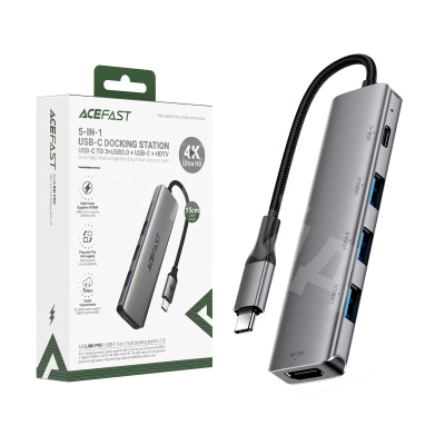 Адаптер Type-C - 5 в 1 Acefast J16 HUB Серый