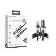 Кабель Type-C - 3 в 1 (Type-C+USB+LED подсветка) Acefast J5 (3A, 60W, оплетка нейлон, 1,2 м) Черный